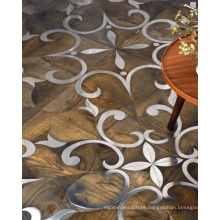 Features unique design metal flower inlay solid wood parquet flooring